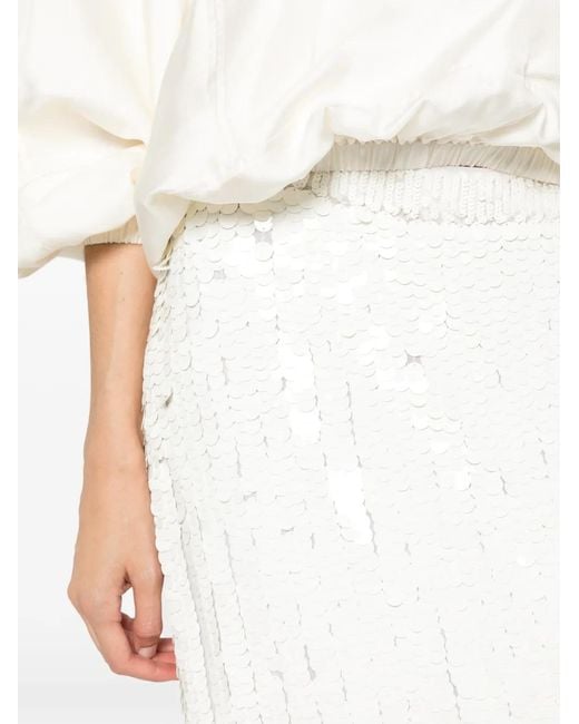 P.A.R.O.S.H. White Sequin-Embellished Midi Skirt