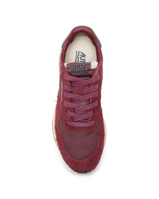 Autry Pink Reelwind Suede-Panelled Logo-Patch Sneakers