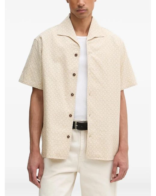 Drole de Monsieur Natural Geometric-Pattern Camp-Collar Shirt for men