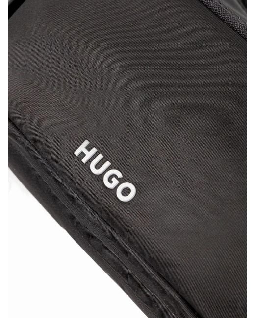 HUGO Black Embossed-Logo Shoulder Bag
