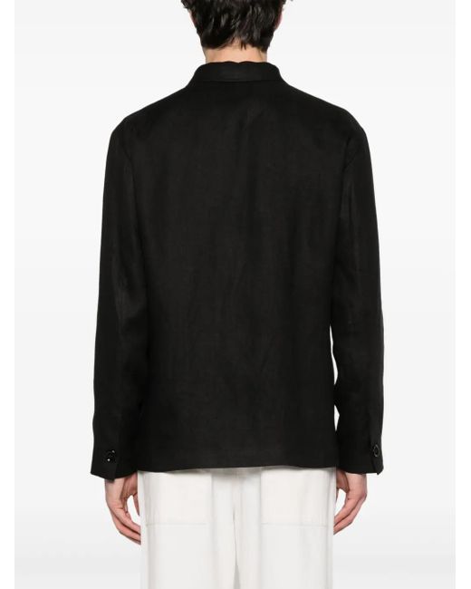 メンズ Lardini リネン オーバーシャツ Black