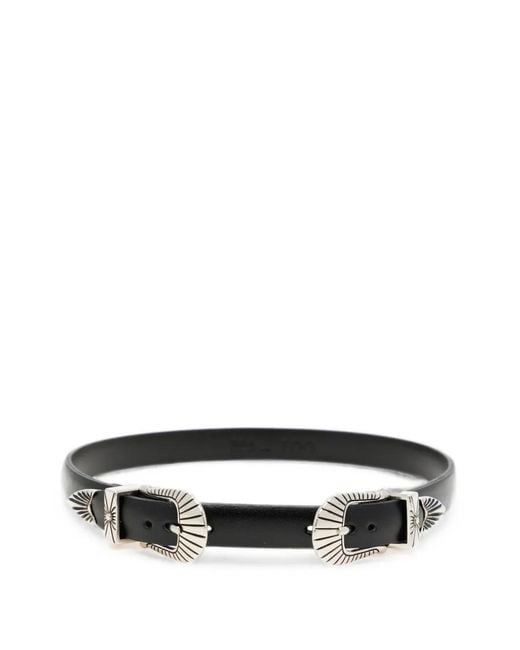 Toga White Double Buckle Leather Bangle