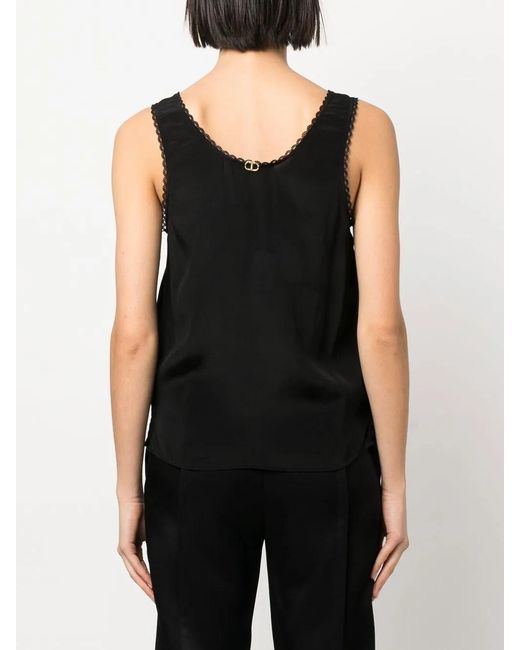 Twinset Black Scallop-Edge Tank Top