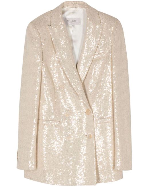 Peserico Natural Double-breasted Sequin Blazer