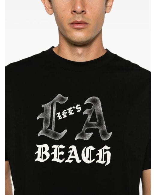 Palm Angels Black Life's A Beach Graphic-Print T-Shirt for men