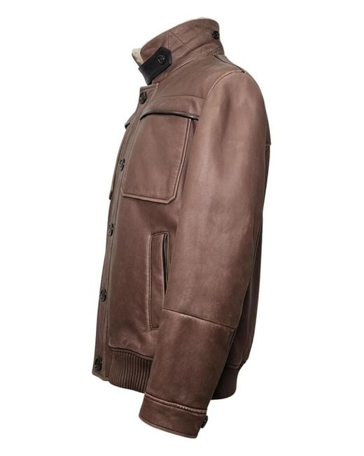 Brunello Cucinelli Brown Leather Jacket for men