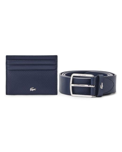 Lacoste Blue Leather Belt And Cardholder Set for men
