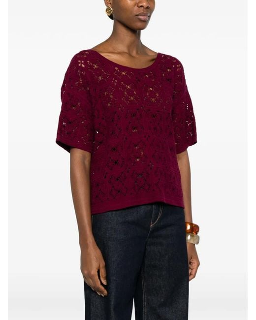 Bompard Purple Guipure Openwork Button Blouse