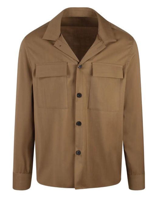 Low Brand Brown Wool Shirt for men