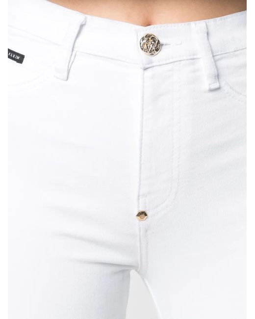 Philipp Plein White High-Waisted Biker Jeans
