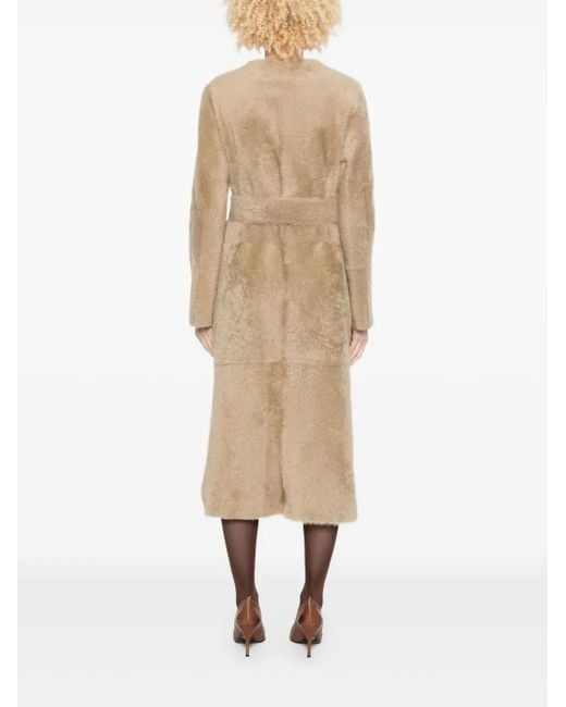 FURLING BY GIANI Natural Belted Single-Breasted Sheepskin Coat