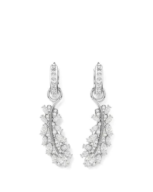 Swarovski White Crystal-Embellished Leaf-Pendant Earrings