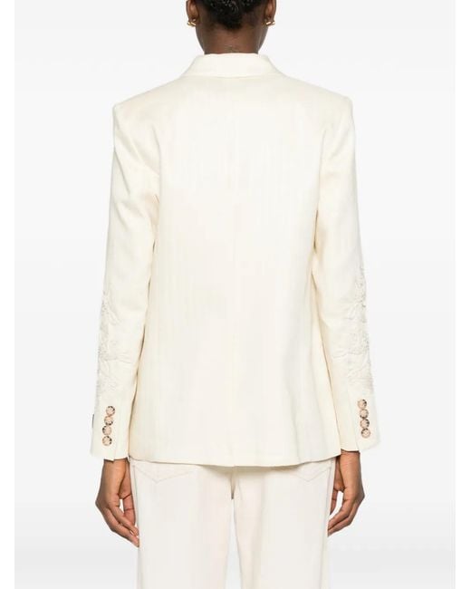 ERMANNO FIRENZE White Double-Breasted Embroidered Blazer