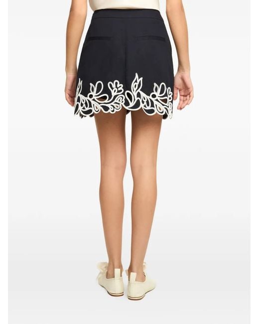 Cinq À Sept Blue Bonnie Paisley-Embroidered Skort