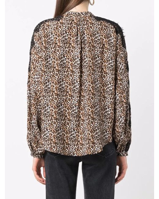 Gold Hawk Brown Silk Leopard Print Blouse