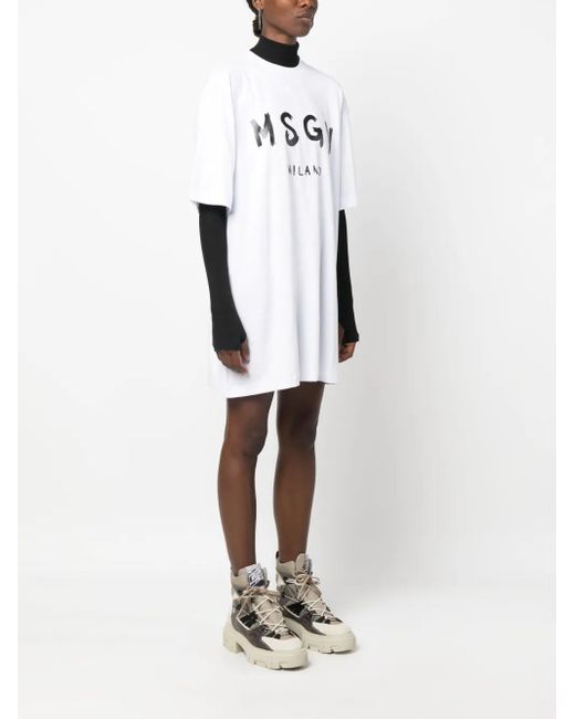 MSGM White Abito Con Logo