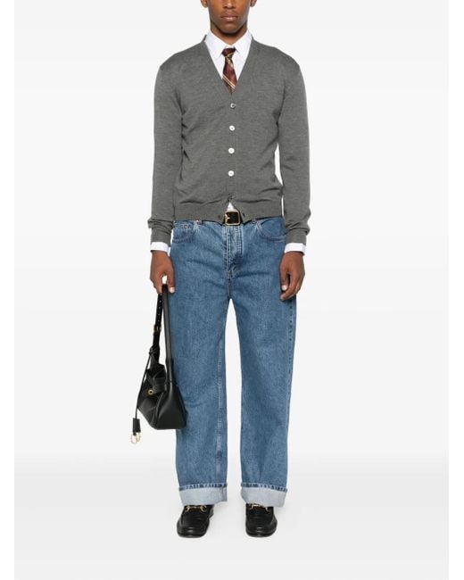Gucci Gray Button-Front V-Neck Cardigan for men
