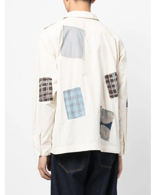 STORY mfg. White Greetings Patchwork Cotton Shirt for men