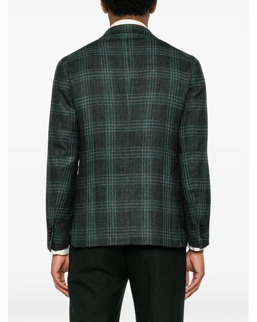 Tagliatore Green Check-Pattern Notched-Lapels Blazer for men