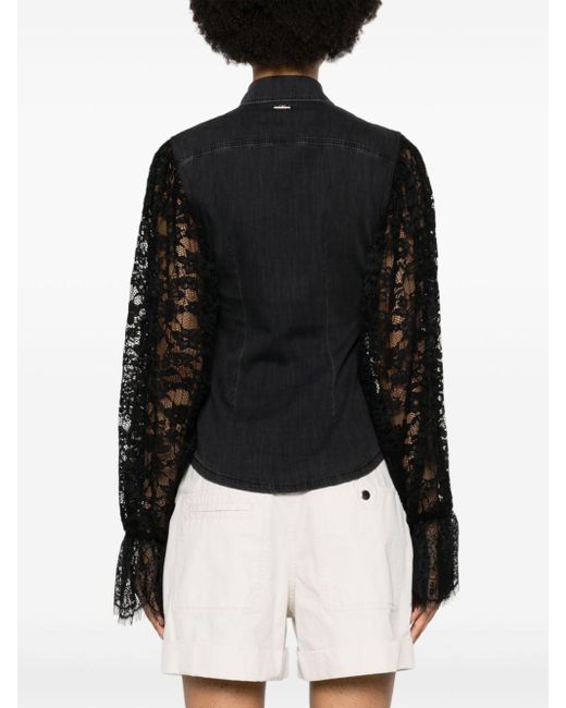 Liu Jo Black Lace-sleeves Denim Shirt