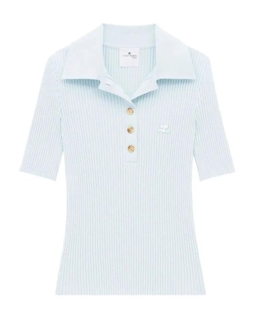 Courreges Ribbed Polo Top Blue