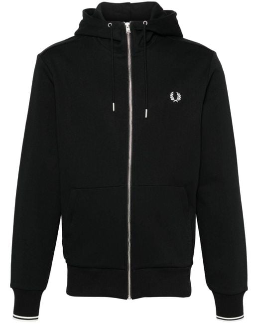 Fred Perry Black Embroidered-logo Zip-up Jacket for men