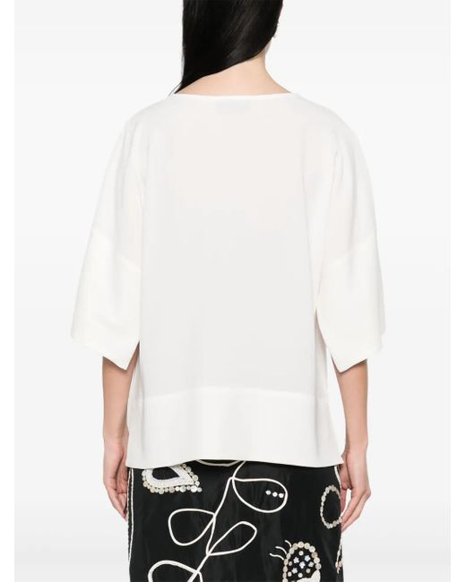 Alberto Biani White Keyhole-Neck Blouse