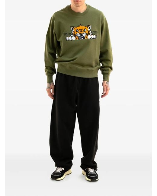 KENZO Green Embroidered Crewneck Sweatshirt for men