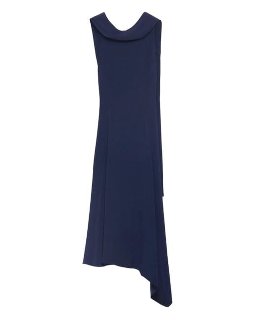 Prada Women's Blue Asymmetric Satin Midi Dress