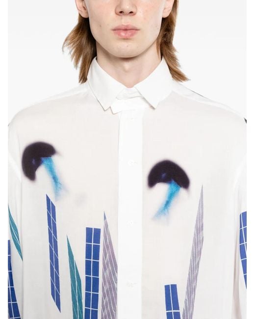 Yohji Yamamoto Blue Motif-Print Shirt for men
