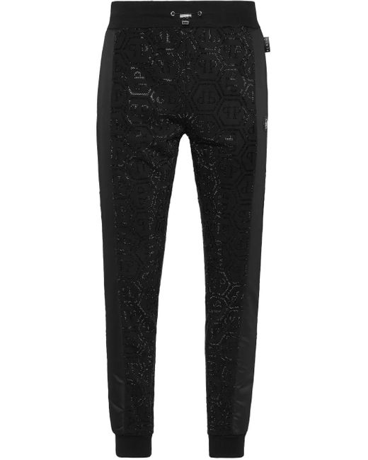 Philipp Plein Black Inserts Monogram Strass Track Pants for men
