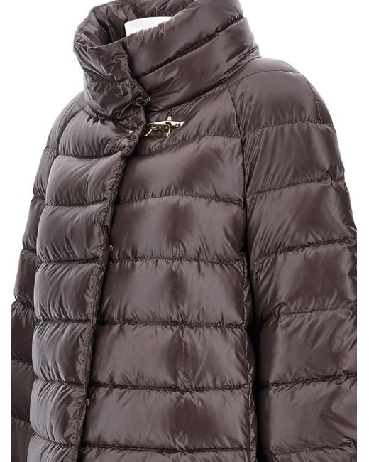 Fay Brown High-Collar Quilted Coat