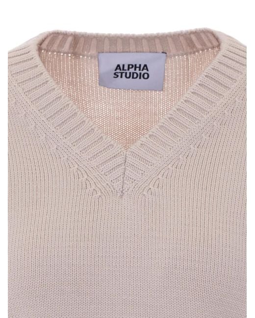 Alpha Studio White V-Neck Sweater