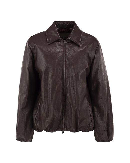 Herno Brown Faux-Leather Bomber Jacket
