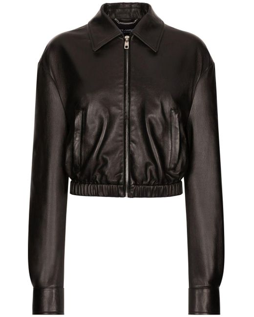 Veste en cuir à logo appliqué Dolce & Gabbana en coloris Black