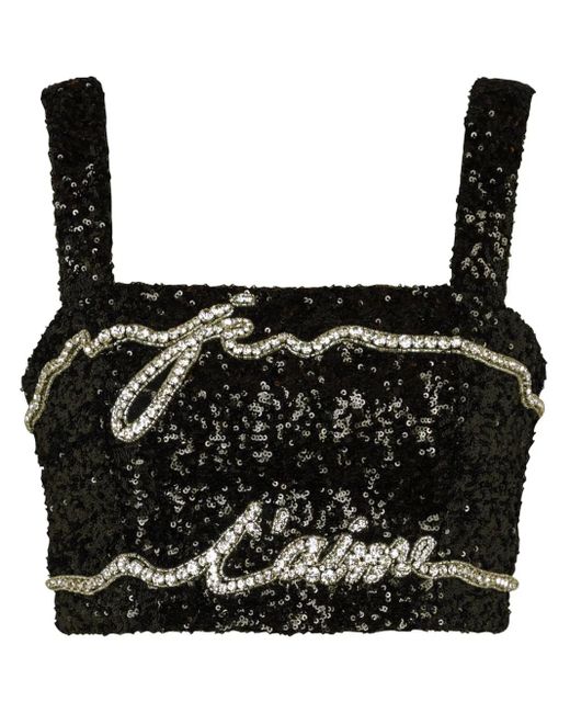 Haut Crop À Sequins Balmain en coloris Black