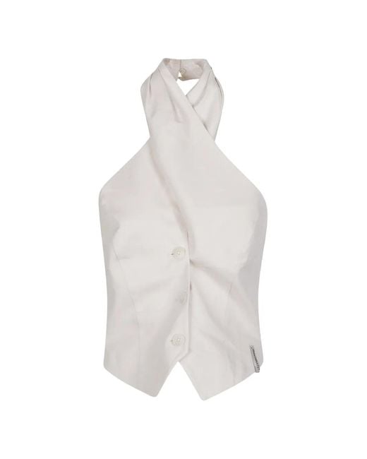 hinnominate White Buttoned Halter Neck Top