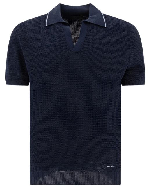 Prada Strukturiertes Strick-T-Shirt in Blue für Herren
