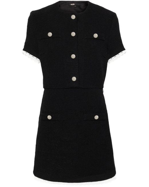 Maje Black Lace-trim Tweed Mini Dress