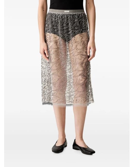 Munthe Gray Sequin-Embellished Mesh Skirt