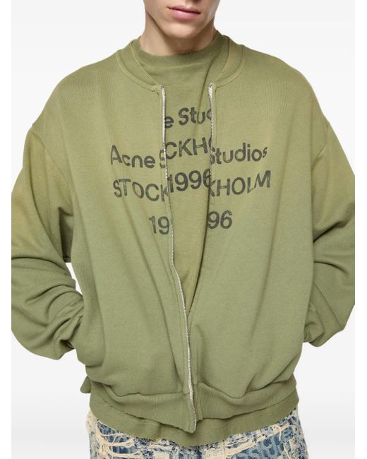 Acne Green Logo-Print Zip-Up Cardigan