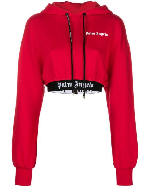 Palm Angels Red Cropped Logo Hoodie