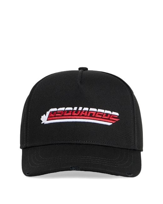DSquared² Black Logo-Embroidered Distressed Baseball Cap for men