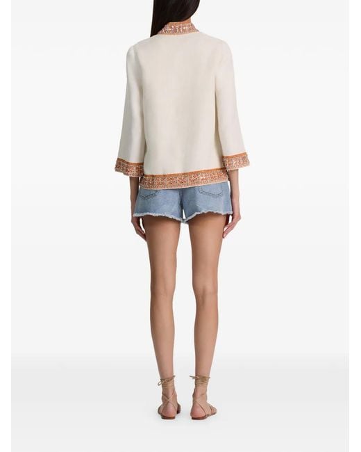 Alice + Olivia White Eleonora Embellished Linen Tunic Top