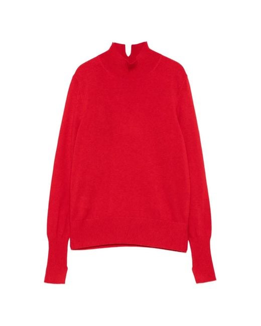 Pinko Red High-Neck Logo-Patch Sweater