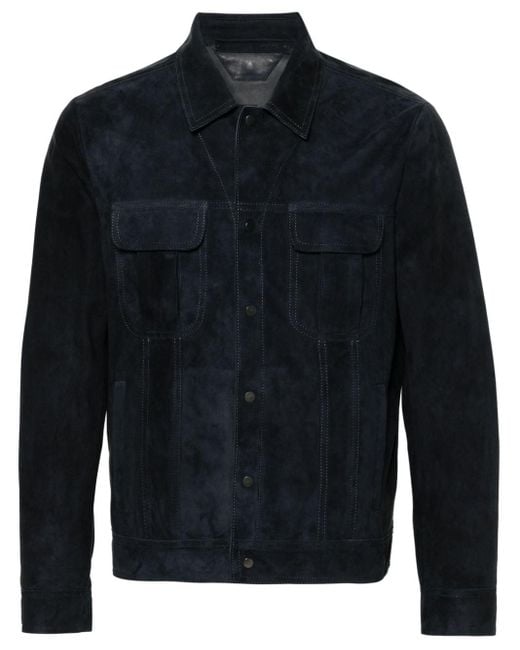 Salvatore Santoro Blue Suede Shirt Jacket for men