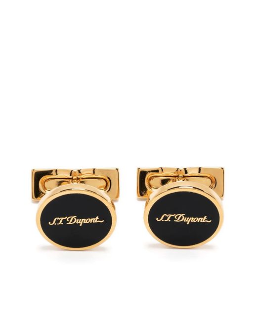 S T Dupont Metallic Engraved-Logo Cufflinks for men