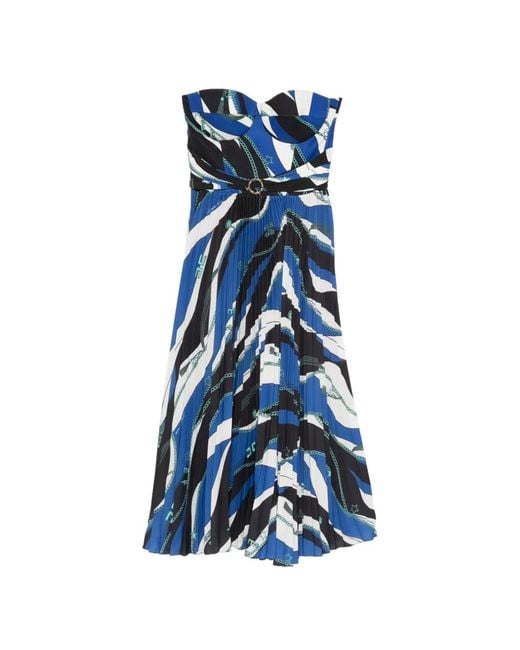 Elisabetta Franchi Blue Robe Plissée À Chaines Imprimées