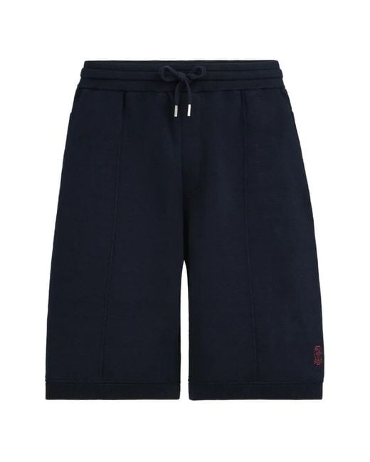 Brunello Cucinelli Blue Cotton And Silk French-Terry Double-Knit Bermuda Shorts With Logo for men
