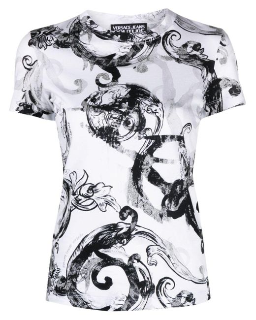 T-shirt Watercolour Barocco en coton Versace en coloris White